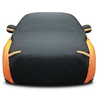 Full Car Cover Waterproof Most Weather for Automobiles, Outdoor Full Cover Rain UV Protection Sun, Scratch Resistant Windproof Universal (Black, Orange, Fit Sedan Length/Small SUV (185-193'') 59'' H)