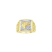 Rylos Men's Yellow Gold-Plated Sterling Silver Lucky Nugget Horse Head Ring with 6X4MM Gemstone and Diamond Accent - Birthstone Elegance for Men, Sizes 8-13 Available