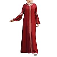 Womens Muslim Abaya Dress Long Sleeve Full Length Robe for Middle East Arabian Islamic Prayer