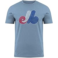 Montreal Expos MLB Primary Distressed Logo Heathered T-Shirt - Light Blue