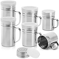 Dicunoy 6 Pack Stainless Steel Salt and Pepper Shakers, Dredge Spice Sugar Shakers with Lids and Handles, Restaurant Griddle Seasoning Condiment Bottle for Kitchen, BBQ, Baking, 5oz, 7oz, 12oz