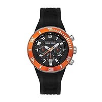 Dual Time Zone Chronograph Analog Display Japanese Quartz Watch Black Rubber Band Orange Rotating Bezel Dial with Extreme Frame Natural Frequency Technology Provide Energy-Model 33-XOR-RB