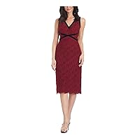 JS Collections Womens Audrey Lace Sleeveless Sheath Dress Red 14
