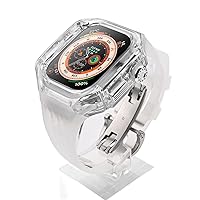 ZEDEVB Luxury Transparent Watch Case Fluororubber Strap Mod Kit，For iWatch 8 Ultra 49mm，For Apple Watch 49mm Rubber Sports Watch Band