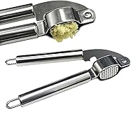 Garlic Crusher Press - Stainless Steel Ginger Crusher Garlic Squeezer, Manual Garlic Mincer Tool with Ergonomic Handle for Minced Garlic, Garlic Juice, Kitchen Gadgets Masher Clip Vegetable Masher