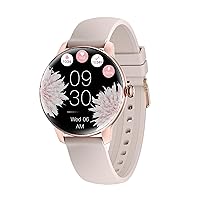 LUNIQUESHOP LSFIT Pink for Women Feminine Function Round Watch with Personalised Screen Music Control Heart Rate Pedometer Blood Oxygen Calorie Fitness Watch Android iOS