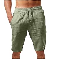 Mens Drawstring Summer Shorts with Pocket, Summer Casual Bermuda Short Lightweight Short Pants Linen Shorts for Men