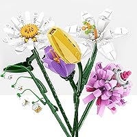 Flower Bouquet Building Blocks Kits 5 Pack Accompany, Artificial Flowers Building Project to Release Stress and Focus The Mind, for Birthday Gifts to Adults/Teens
