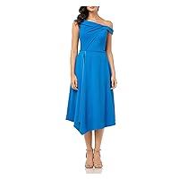 Womens Asymmetric One Shoulder Cocktail Dress Blue 2