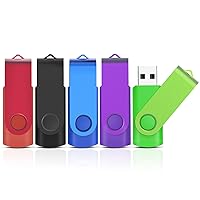KOOTION 8GB USB Flash Drive USB 2.0 Memory Stick 5 PACK 8GB Swivel Pen Drive Thumb Drives Metal Cap (5 Mix-color: Black, Blue, Red, Green, Purple)