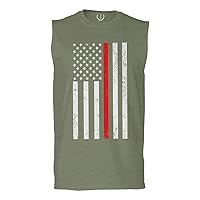 Cool Dad Fireman Firefighter red Thin line American Flag USA Support Men's Muscle Tank Sleeveles t Shirt