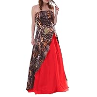 Woman's Strapless Camo and Tulle Wedding Guest Bridesmaid Dress Long