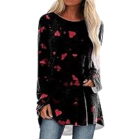 Womens T Shirts Package Cotton Womens Fashion Valentines Day Printed Long Sleeve Round Neck Loose Casual Long