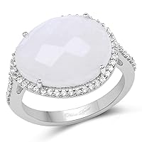 7.33 Carat Genuine White Rainbow Moonstone And White Topaz .925 Sterling Silver Ring