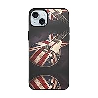 Guitar British Flag Print for iPhone 15 Soft Glass Case Back+Soft Silicone TPU Shock Protective Case