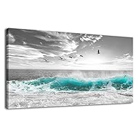 Large Ocean Canvas Wall Art for Living Room Wall Decor Teal Sea Wave Canvas Prints Artwork Seagull Birds Canvas Pictures for Bedroom Home Office Wall Decorations Ready to Hang 20