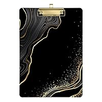 ALAZA Abstract Black Marble Gold Line Clipboards for Kids Student Women Men Letter Size Plastic Low Profile Clip, 9 x 12.5 in, Golden Clip