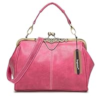 Women Vintage Small Retro Handbags Kiss Lock Crossbody Purse Frosted Leather Messenger Bag Tote