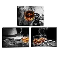 Nachic Wall - Canvas Prints Wall Art Whiskey Cigar with Black and White Backgaroud Pictures Painting Vintage Western Wall Decor for Kitchen Bar Pub Gallery Canvas Wrapped Ready to Hang
