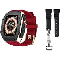 Carbon Fiber Watch Case Rubber Band，For Apple Watch Series 9 8 7 6 5 4 SE 45mm 44mm 49mm Replacement Accessories，Men Women Watch Case Straps Metal Clasp Mod Kit