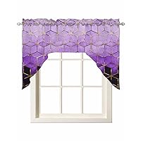 Marble Purple Kitchen Curtains Swag Valance for Windows/Bathroom/Cafe, Rod Pocket Drape Panel Swag Curtains Valance for Bedroom/Living Room 55''x36'' Modern Geometric Honey Gold Black