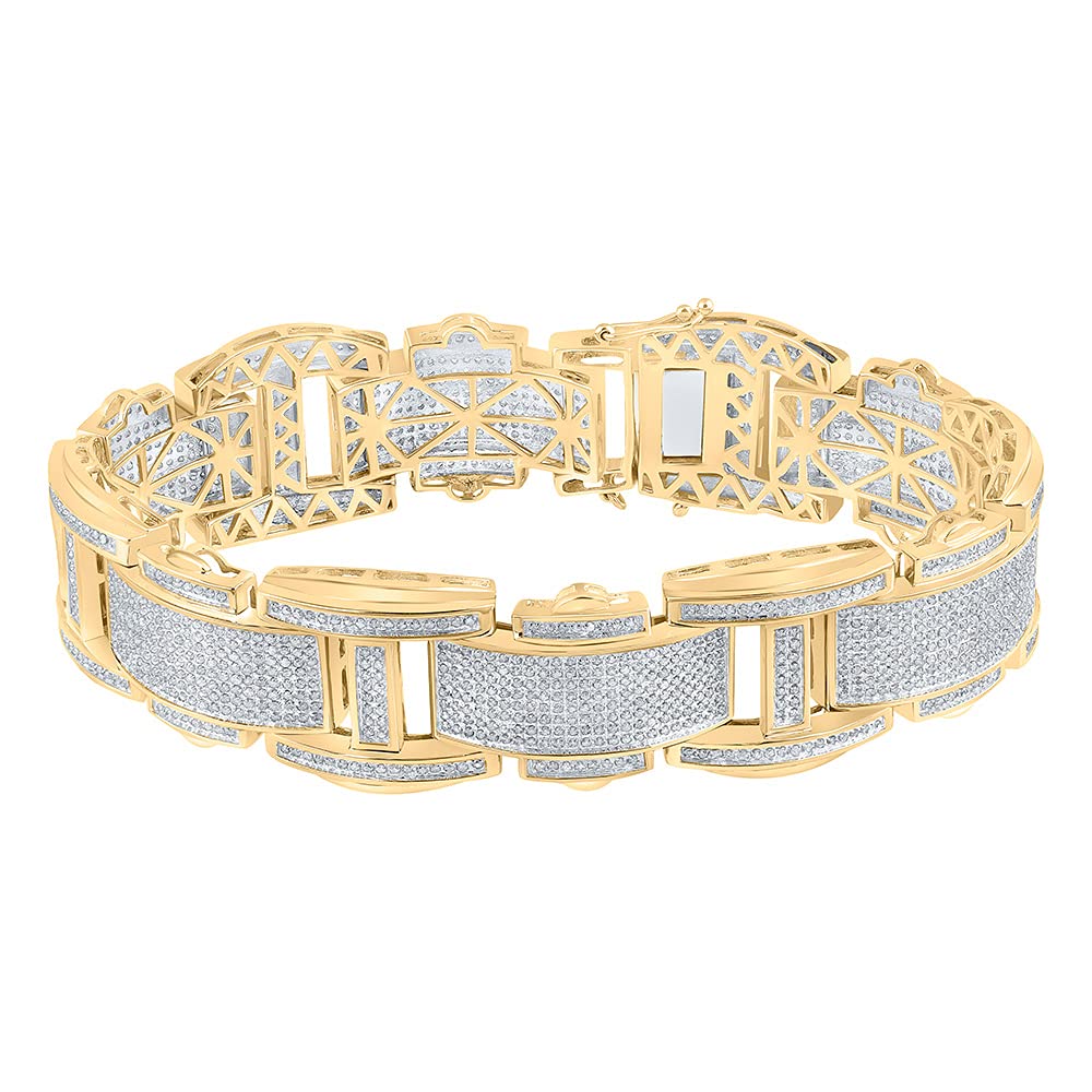 Macey Worldwide Jewelry 10K Yellow Gold Mens Diamond Stylish Link Bracelet 4-1/2 Ctw. (MWJ58878)