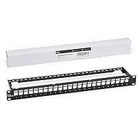 trueCABLE Shielded 24 Port 19” Toolless Modular Patch Panel, Blank, 1U Rack Mount, with Cable Management Bar and Ground Wire, High Density, Black