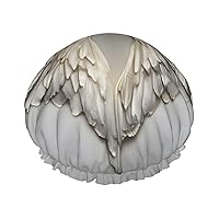 Angel Wing Print Double Layer Waterproof Shower Cap, Suitable For All Hair Lengths (10.6 X 4.3 Inches)