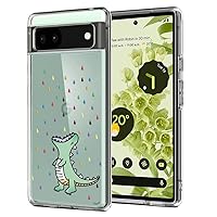 Unov Compatible with Pixel 6a Case Clear with Design Soft TPU Shock Absorption Slim Embossed Pattern Protective Back Cover for Pixel 6a 5G 6.1 inch (Rainbow Dinosaur)