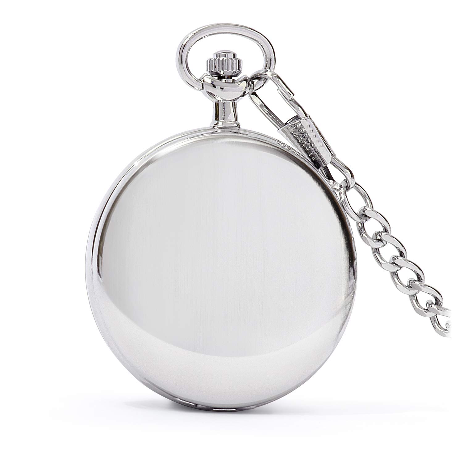 Speidel Classic Brushed Satin Engravable Pocket Watch with 14 inch Chain, Seconds Hand, Day and Date Sub-Dials with Custom Engravable Options