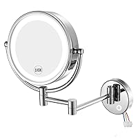 Wall Mounted Hardwired Makeup Mirror with 3 Tones Dimmable LED Lights 10x Magnifying Mirror with Touch Control for Bathroom Bedroom 13