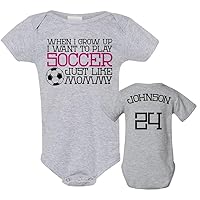 Custom Soccer Onesie, WHEN I GROW UP, SOCCER LIKE MOMMY, PINK, (Name & Number On Back), Jersey Style Personalization