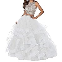 Women's Two Pieces Prom Dress Beaded Sleeveless Ball Gown Bridal Wedding Dress