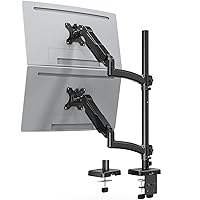 MOUNTUP Vertical Dual Monitor Mount Holds 4.4-17.6lbs, up to 32 Inch Stacked Monitor Mount with Gas Spring Arm with Clamp/Grommet Base Dual Monitor Stand for Desk, VESA 75x75/100x100 MU6012A