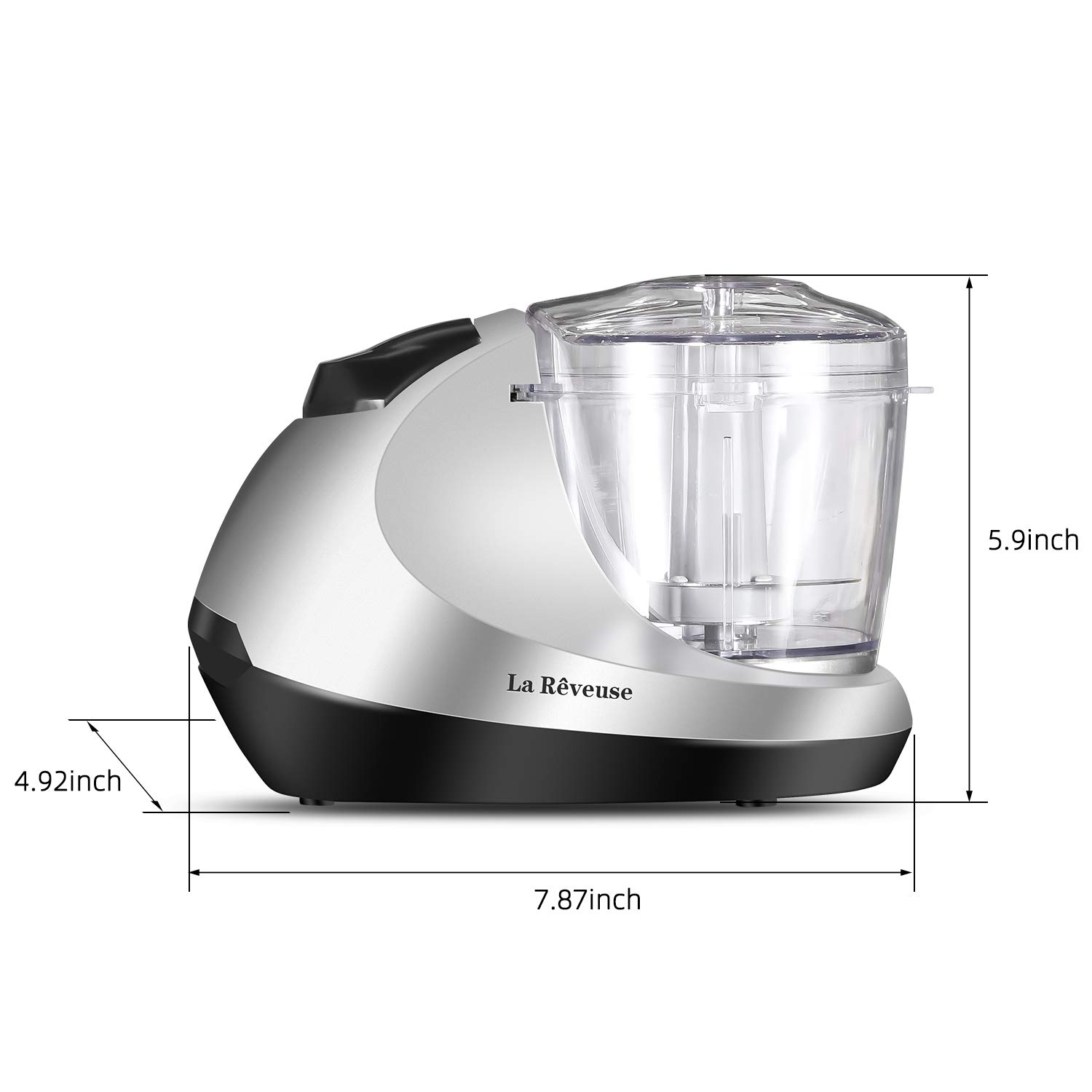 La Reveuse Electric Mini Food Chopper Vegetable Fruit Cutter Meat Grinder Mincer Small Food Processor with 1.3-Cup Prep Bowl, Silver