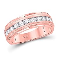 The Diamond Deal 10kt Rose Gold Mens Round Diamond Wedding Single Row Band Ring 1/4 Cttw