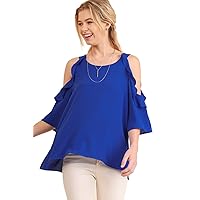 Umgee Women's Solid Colored Cold Shoulder Tunic with Ruffle Details