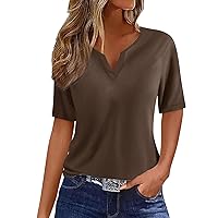 Summer Tops for Women 2024 Vacation Trendy V Neck Short Sleeve Shirts Button Down Casual Loose Comfy T Shirt