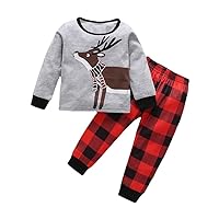 Baby Christmas Outfit Long sleeved Elk Top Red Plaid Pants Set Xmas Clothes Set for Boys Girls