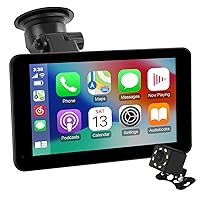 Portable Wireless Carplay & Android Auto Car Stereo, 7 Inch Full HD Car Touch Screen Portable Car Radio Receiver with Bluetooth, FM Transmitter, AUX, Voice Control, Navigation, Backup Camera