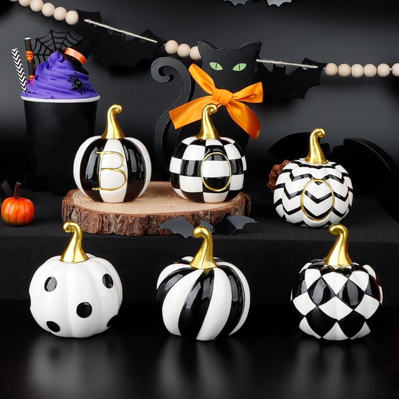 Mua 6 PCS Ceramic Pumpkins for Halloween Decor, Black and White ...