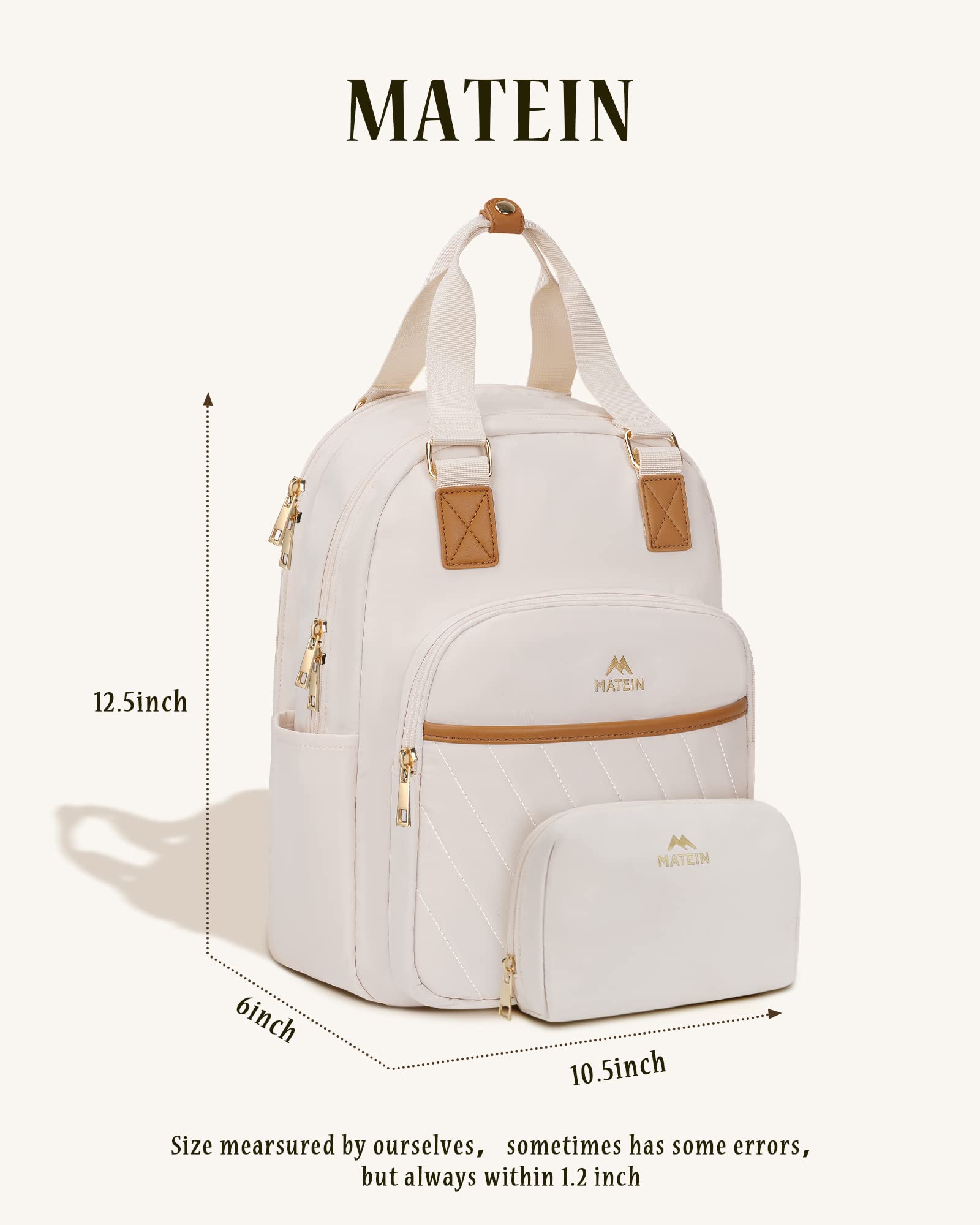 MATEIN Small Backpack Purse for Women, Cute Lightweight Laptop Daypack with Makeup Bag & USB port, Fashion Mini Waterproof Casual Shoulder Bag for College Work Travel, Gift for Ladies，2pcs Sets, Beige