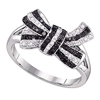 The Diamond Deal 10kt White Gold Womens Round Black Color Enhanced Diamond Bow Ribbon Cluster Ring 1/4 Cttw