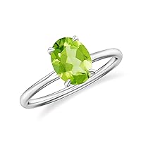 Natural Peridot Oval Solitaire Ring for Women Girls in Sterling Silver / 14K Solid Gold/Platinum