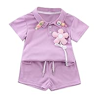Baby Girl Cotton Romper Kids Toddler Baby Girls Spring Summer Solid Cotton Short Sleeve Tops (Purple, 12-18 Months)