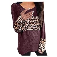 Tops Women's Autumn Long Sleeve Stylish Patchwork Printed Blouse(Wine Red,M)