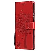 Case for Honor X7, TPU/PU Leather Wallet Flip Case with Card Slot/Stand Function, Embossed Magnetic Pattern Case Cover, Red