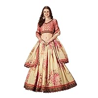 Indian yellow pink Party & wedding Sangeet mehendi Bride's Maid Floral printed Organza lehenga Choli dupatta 2155, 28 to 44 inches bust size