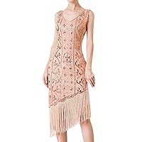 Womens Casual Summer Dress Sexy Party Fashion Neck Sequin Fringe Dress Nightclub Sleeveless Slimming Mid Length