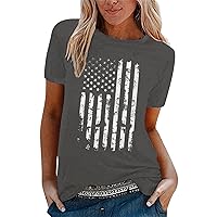 4th of July Shirts Women Patriotic Tee Shirts 2024 Plus Size American Flag Top Dressy Crew Neck Short Sleeve Tops